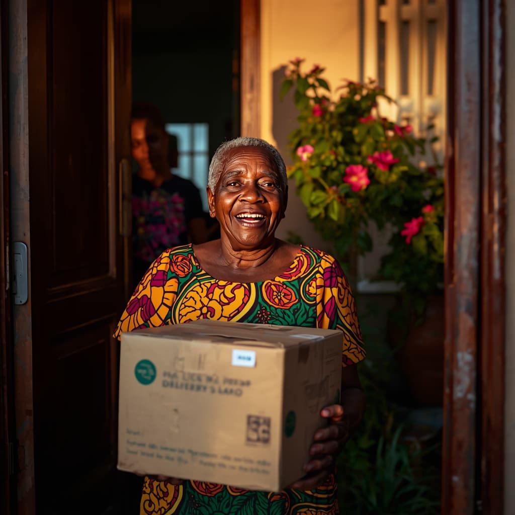 Famille ivoirienne recevant un colis SiraSend